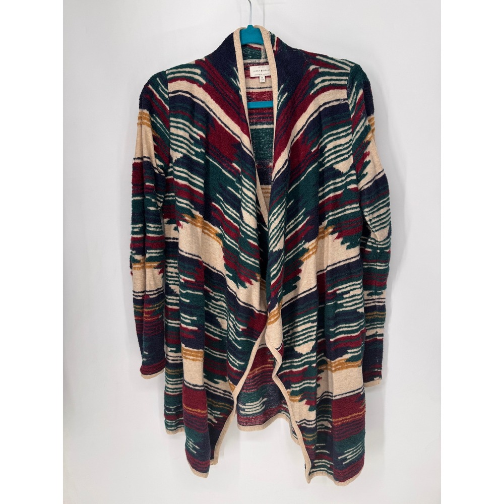 Lucky Brand Cardigan Womens M Multicolor EUC Southwestern Geometric Open Front
